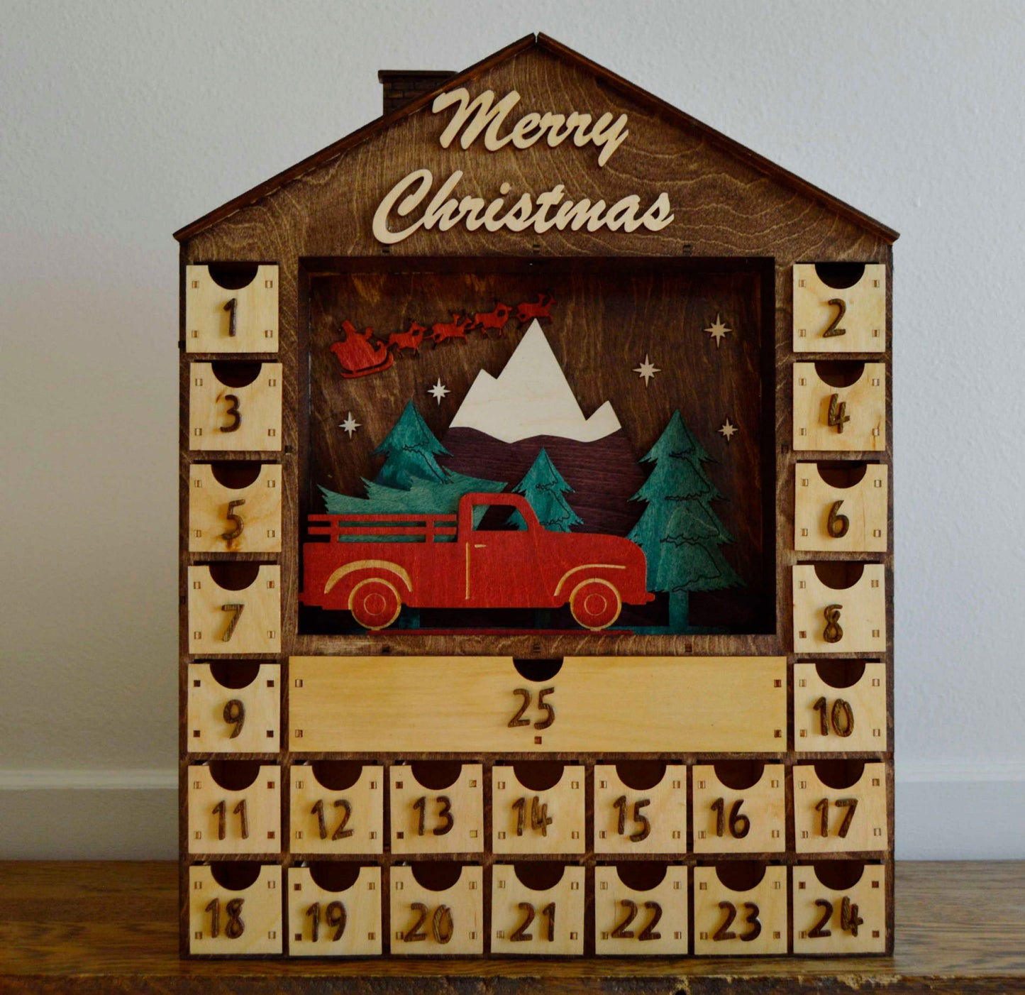 2303 Merry Christmas: Santa, red truck 1 house