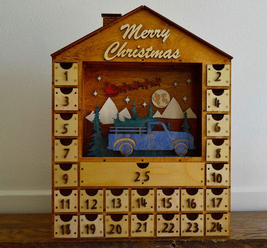 2302 Merry Christmas: Santa, blue truck 1 house