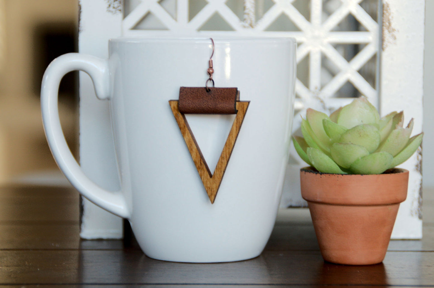 Triangle and Leather Earrings