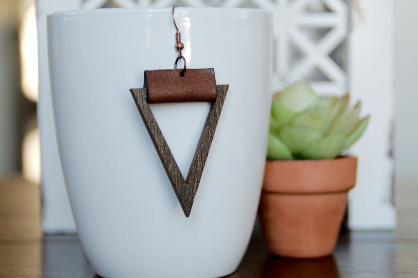 Triangle and Leather Earrings