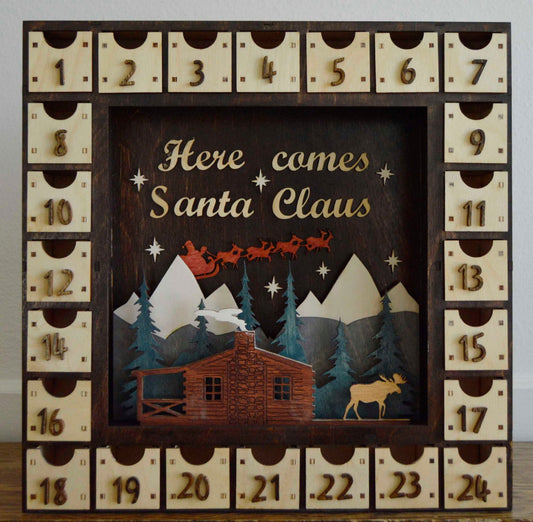 2225 Here Comes Santa: Santa, cabin, moose 2 square